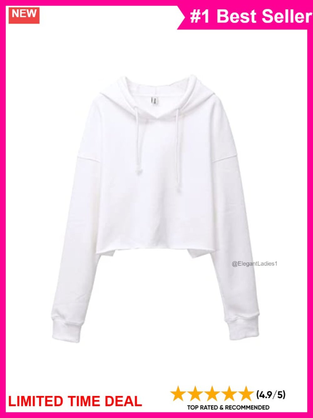 Fleece Cropped Hoodie Sweatshirt Long Sleeve Raw Hem Pullover